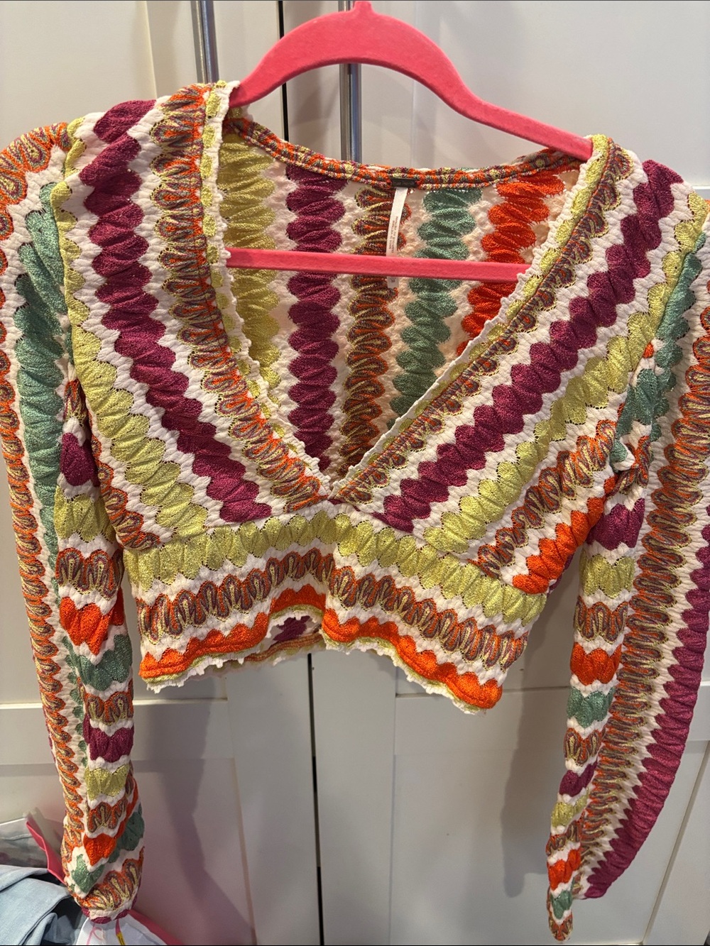 Free People Multicolor Embroidered Crochet Tank - Pink, Green, Orange, Cream